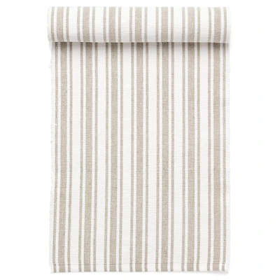 Ribbed Table Runner Cott Striped Taupe- White