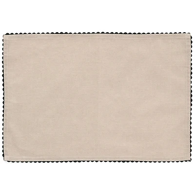Placemat Chmbr Cot-poly W/ Lace Linen-black - Set of 4