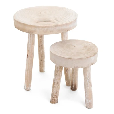 STOOL LG PAULOWNIA WOOD WHITEWASH