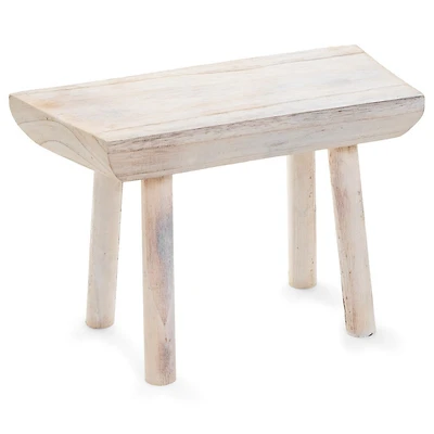 Paulownia Rectangle Wood White Wash Stool