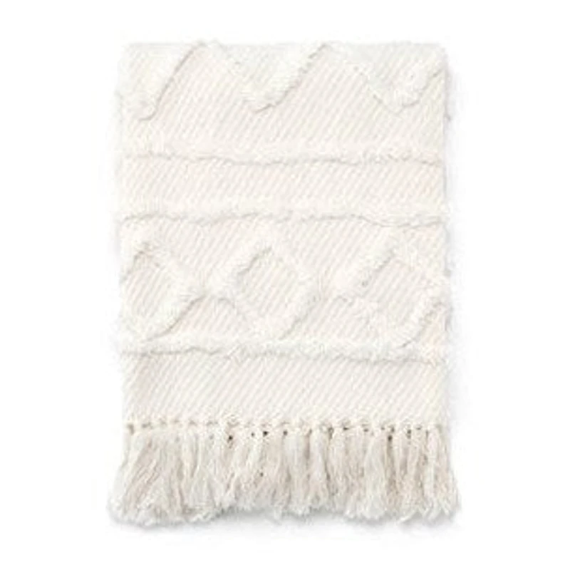 Throw Cotton Woven Zig Zag Off White