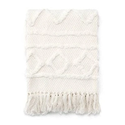 Throw Cotton Woven Zig Zag Off White