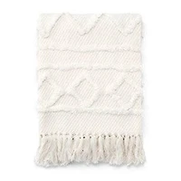 Throw Cotton Woven Zig Zag Off White