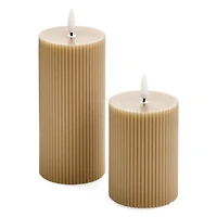 Pillar Candle Led Ribbed 3x4 Mocha Mousse
