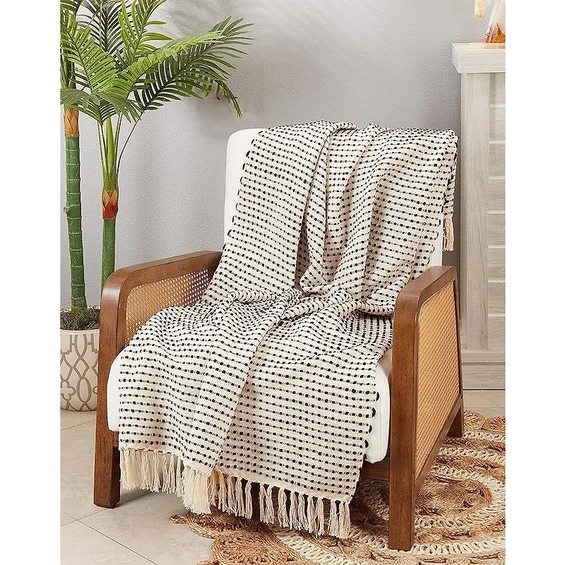 Stripe Woven Throw Blanket - Black