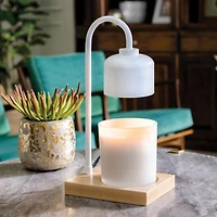 White & Wood Arched Candle Warmer Lamp