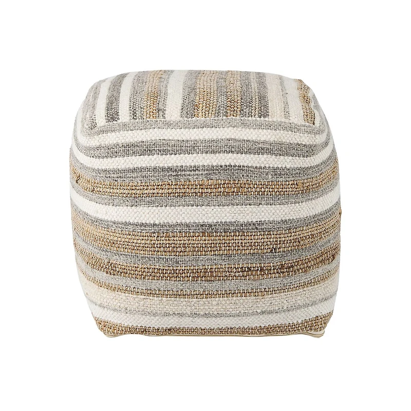 Aahana Pouf - White/Taupe/Gray