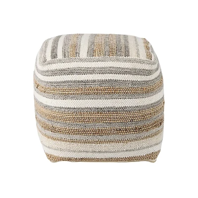 Aahana Pouf - White/Taupe/Gray