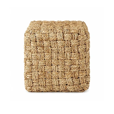 Adele - Medium Brown Seagrass Woven Square Pouf