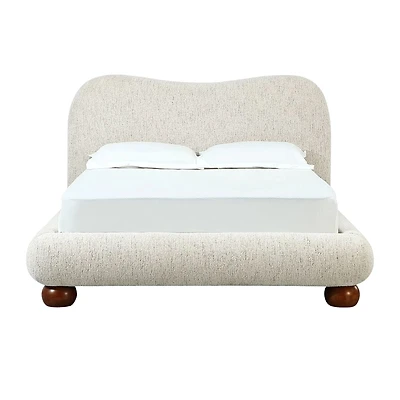 Afra Upholstered Platform Bed – Soft Chenille Fabric Modern Rounded Design