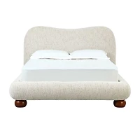 Afra Upholstered Platform Bed – Soft Chenille Fabric Modern Rounded Design