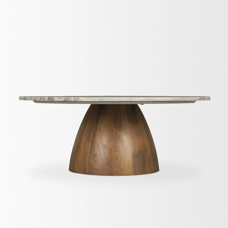 Allyson Round Brown Pedestal w/Savar Pink Marble Top Coffee Table