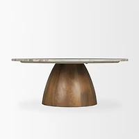 Allyson Round Brown Pedestal w/Savar Pink Marble Top Coffee Table