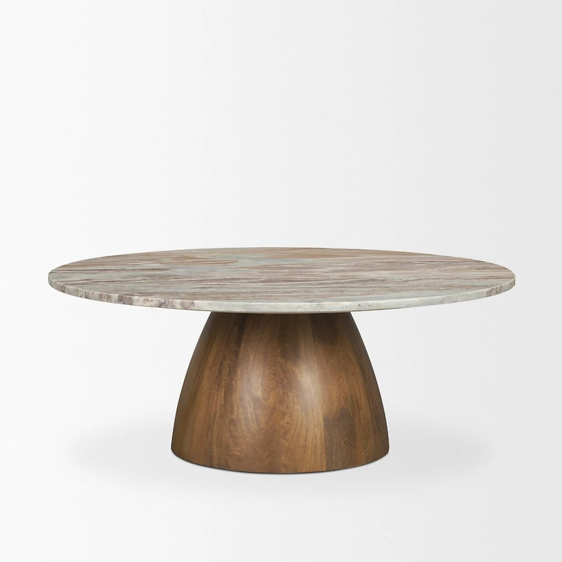 Allyson Round Brown Pedestal w/Savar Pink Marble Top Coffee Table