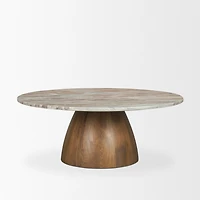 Allyson Round Brown Pedestal w/Savar Pink Marble Top Coffee Table