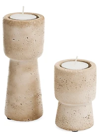 CANDLE HOLDER SMALL CEMENT TRAVERTINE LOOK BEIGE