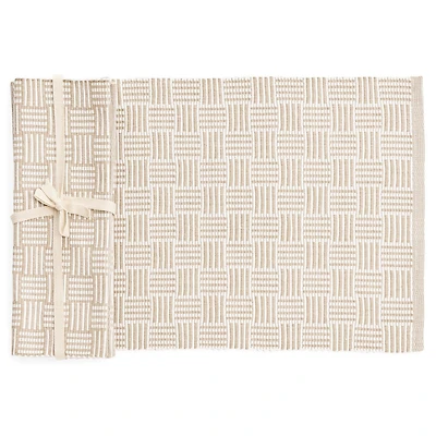 Delacruz Rib Placemat Cotton Geo Stripe Taupe-white - Set of 4