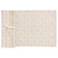 Delacruz Rib Placemat Cotton Geo Stripe Taupe-white - Set of 4
