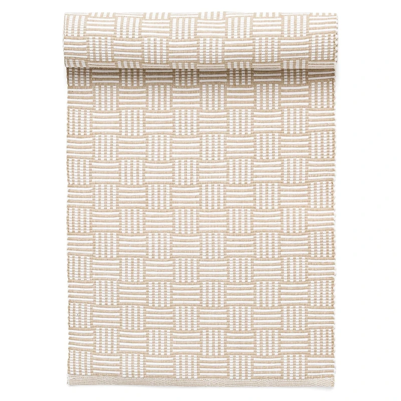 Delacruz Tab Runner Cotton Geo Strp Taupe-white