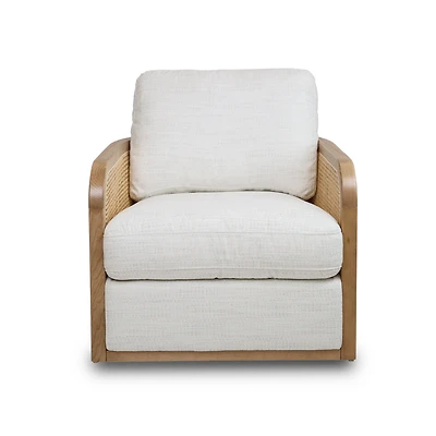 Becca Solid Oak Wood and Fabric Swivel Accent Chair - Prestige Natural