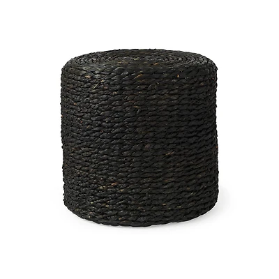 Dina Black Cornhusk and Water Hyacinth Round Pouf