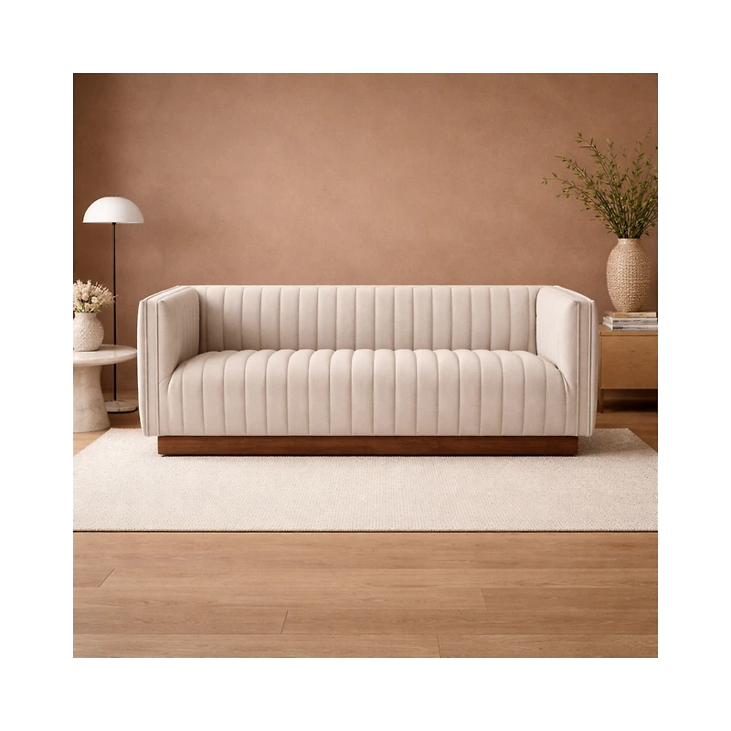 Fest Premium Velvet Loveseat w/Wooden Base - Mocha Mist