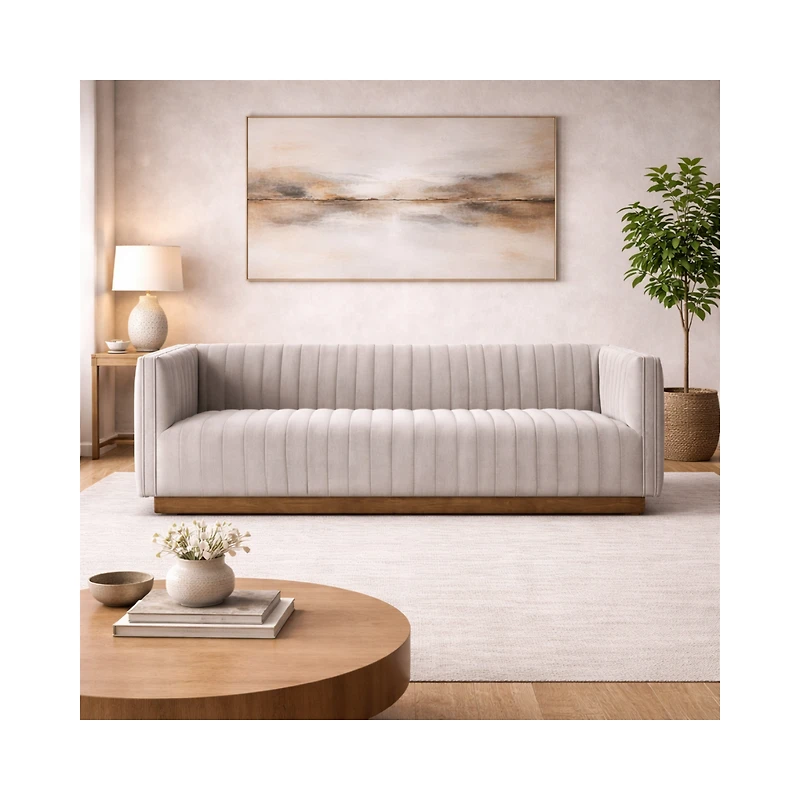 Fest Premium Velvet Sofa w/Wooden Bas - Mocha Mist