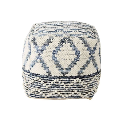 Eshana Cream Wool and Denim Patterned Pouf