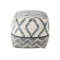 Eshana Cream Wool and Denim Patterned Pouf