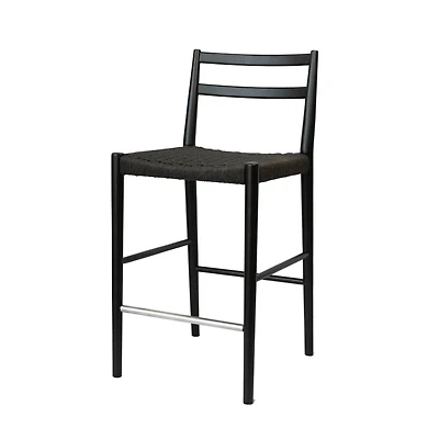 Jakarta Counter Stool with Back - Black/Black Woven Seat