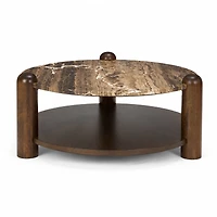Jovia Brown Mango Wood W/ Cappuccino Marble Round Coffee Table