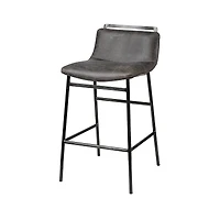 Kavalan 33.5" Total Height Ebony Leather Seat Black Metal Frame Counter Stool