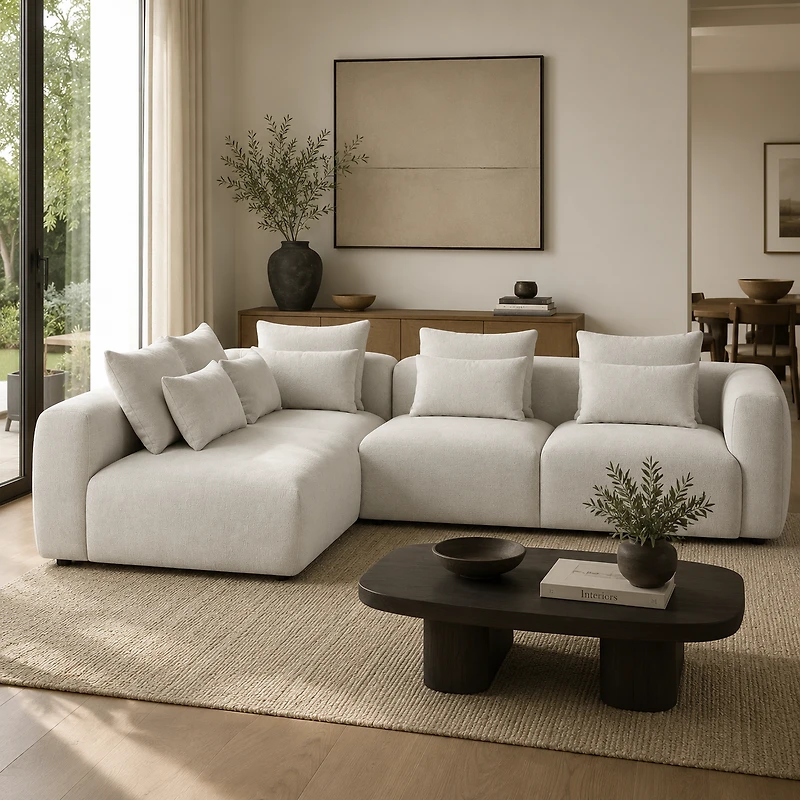 Nella Modern Sectional Sofa with Left Chaise - Pearl