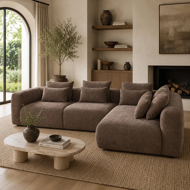 Nella Modern Sectional Sofa with Right Chaise - Chocolate Brown