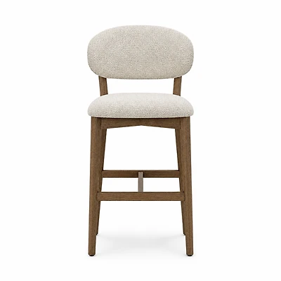 Luna Counter Stool - Beige Upholstery with Dirty Oak Wood Frame