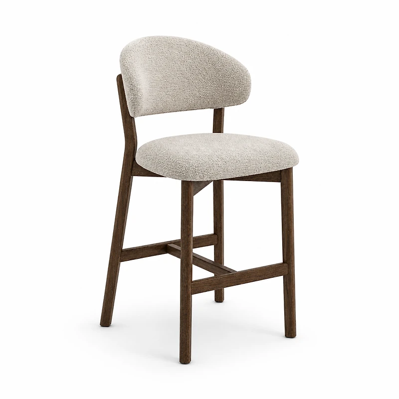 Luna Counter Stool - Beige Upholstery with Dirty Oak Wood Frame