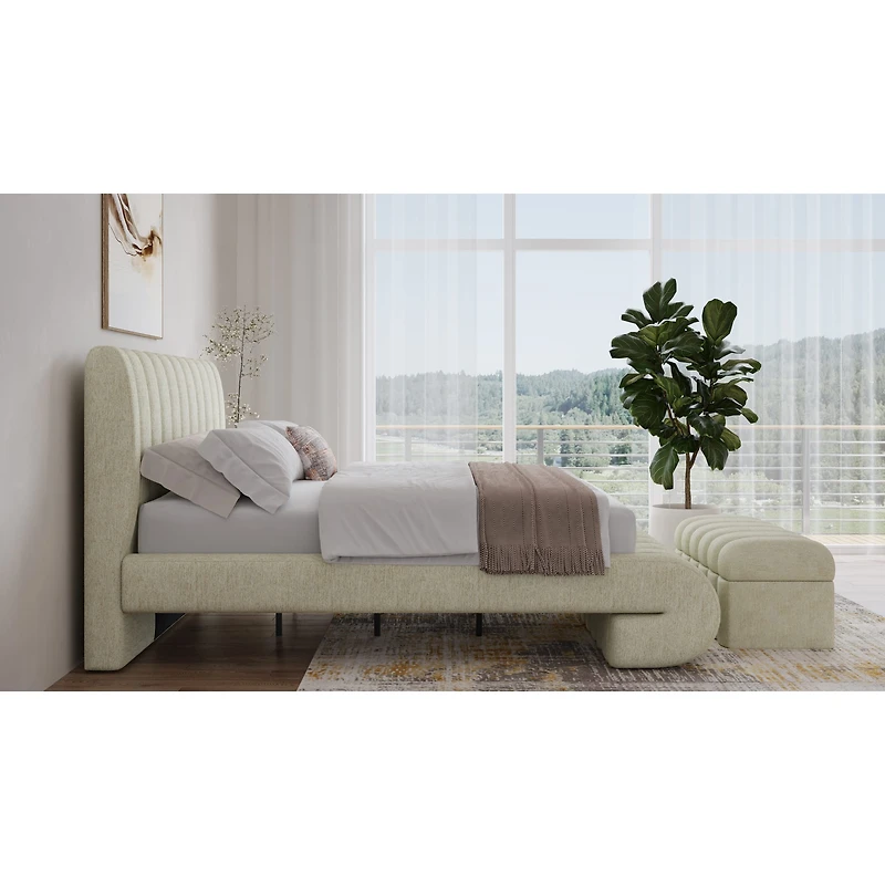 Silla Upholstered Bed with Tall Headboard Sandy Chenille