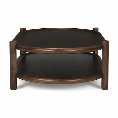 Romi Dark Brown Wood w/ Bottom Shelf Oval Coffee Table