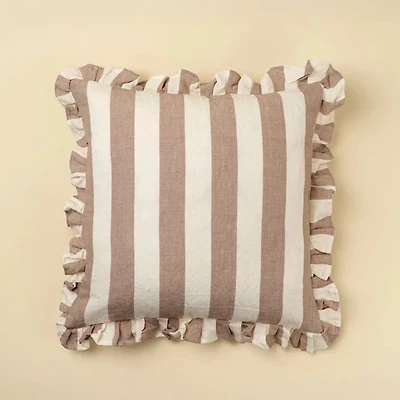 Ruffle Thick Stripe Pillow, Fawn 20x20