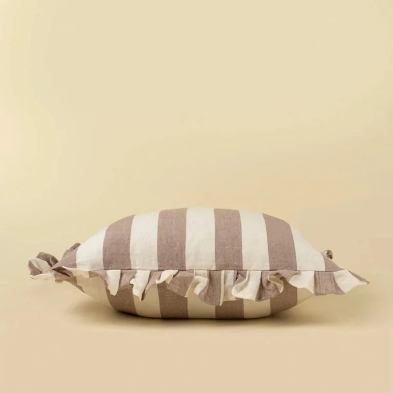 Ruffle Thick Stripe Pillow, Fawn 20x20