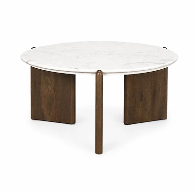 Rumer Dark Brown Wood w/ White Marble Coffee Table