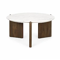 Rumer Dark Brown Wood w/ White Marble Coffee Table