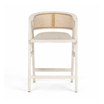 Tabitha Beige Fabric/Rattan Seat Blonde Wood Frame Counter Stool