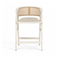 Tabitha Beige Fabric/Rattan Seat Blonde Wood Frame Counter Stool