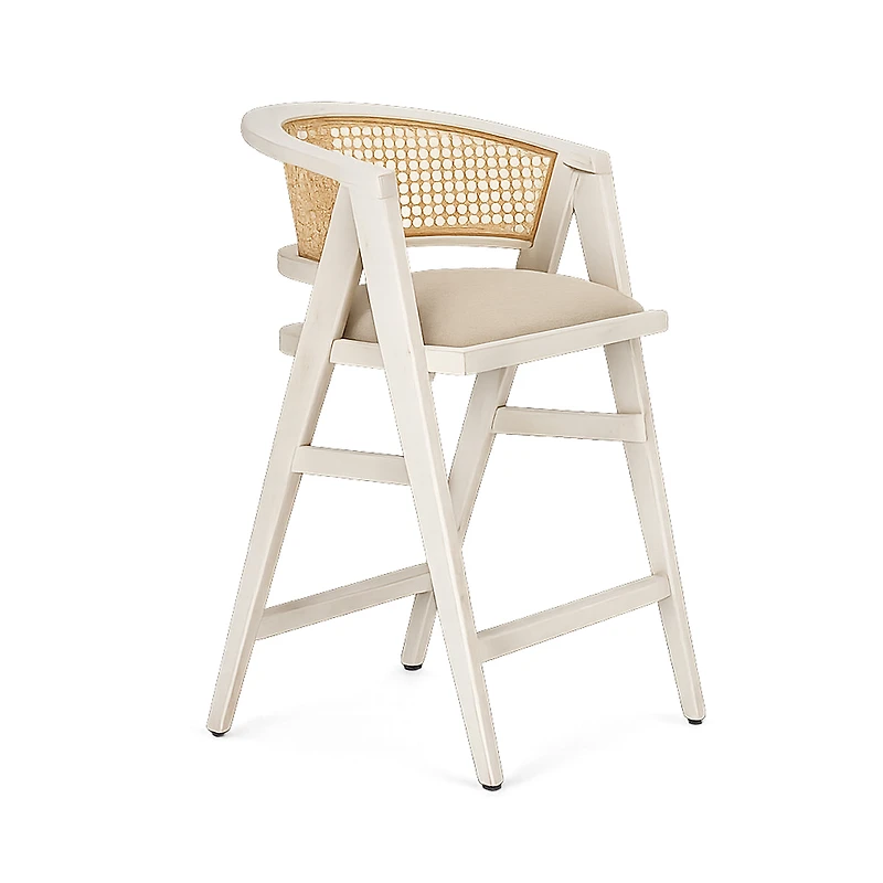 Tabitha Beige Fabric/Rattan Seat Blonde Wood Frame Counter Stool