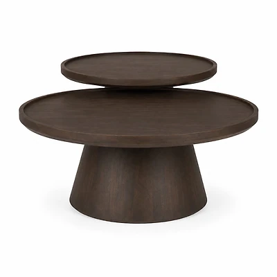 Takoda Dark Brown Wood Tapered Drum Nesting Coffee Tables