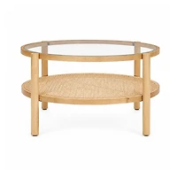 Weslyn Solid Light Brown Wood and Glass Top w/ Cane Coffee Table