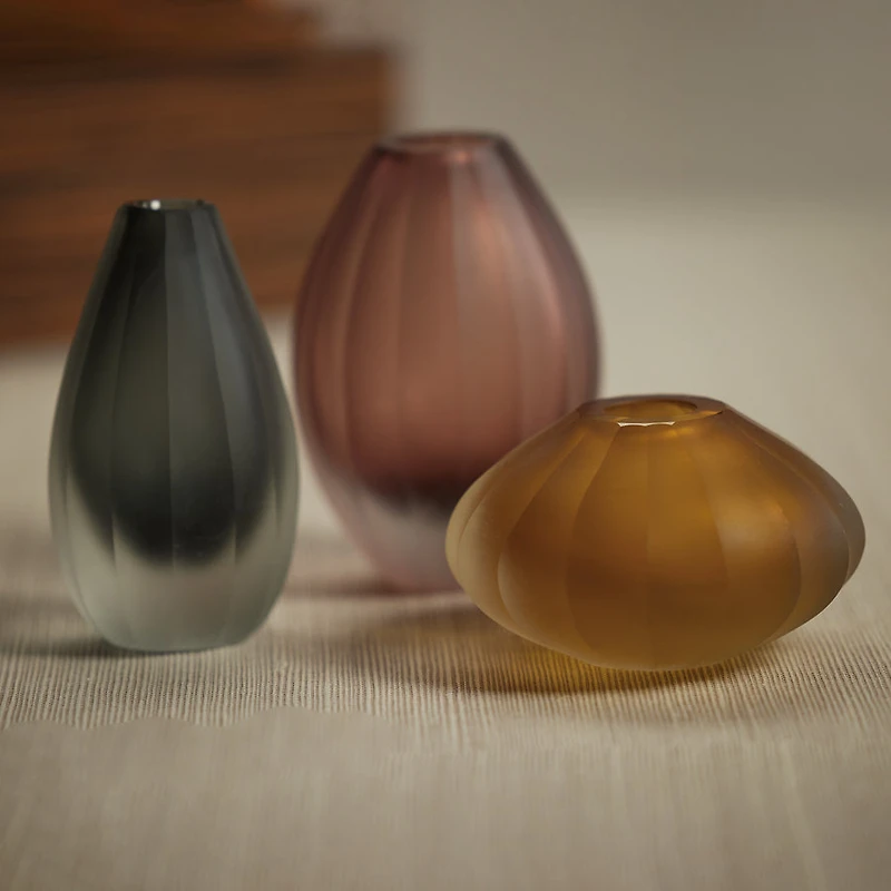 Milano Cut & Frosted Vase - Amber