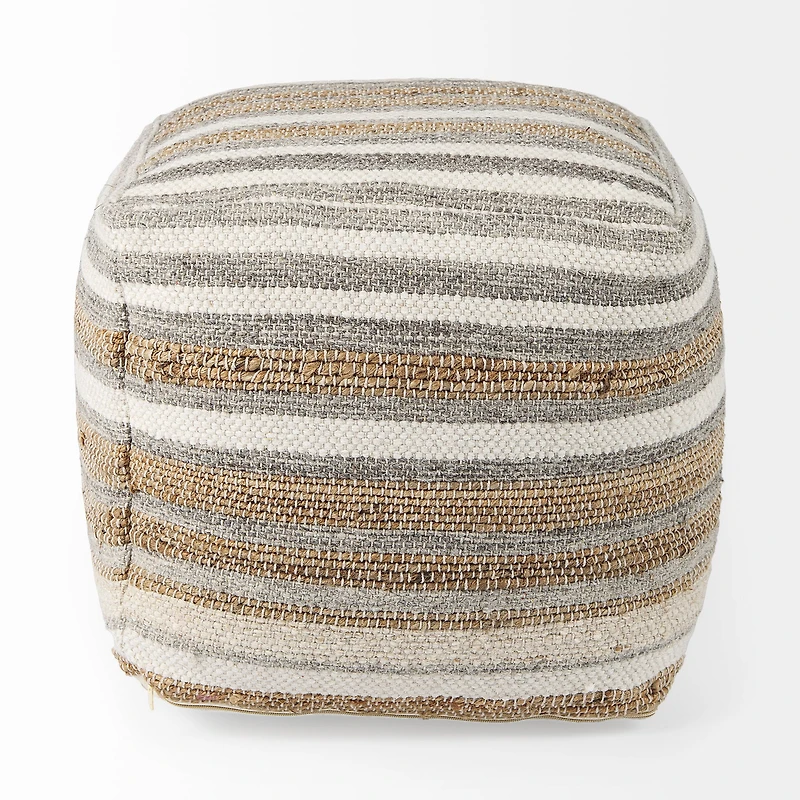 Aahana Pouf - White/Taupe/Gray