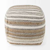 Aahana Pouf - White/Taupe/Gray
